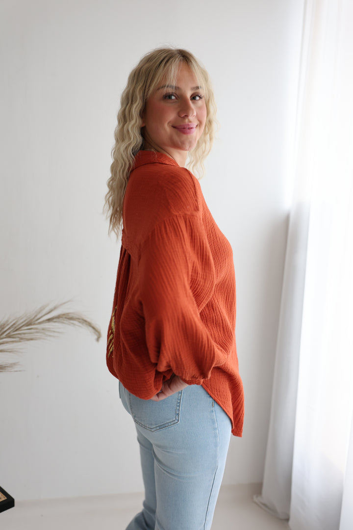 Oversize Blusenhemd aus Musselin Golden Eye