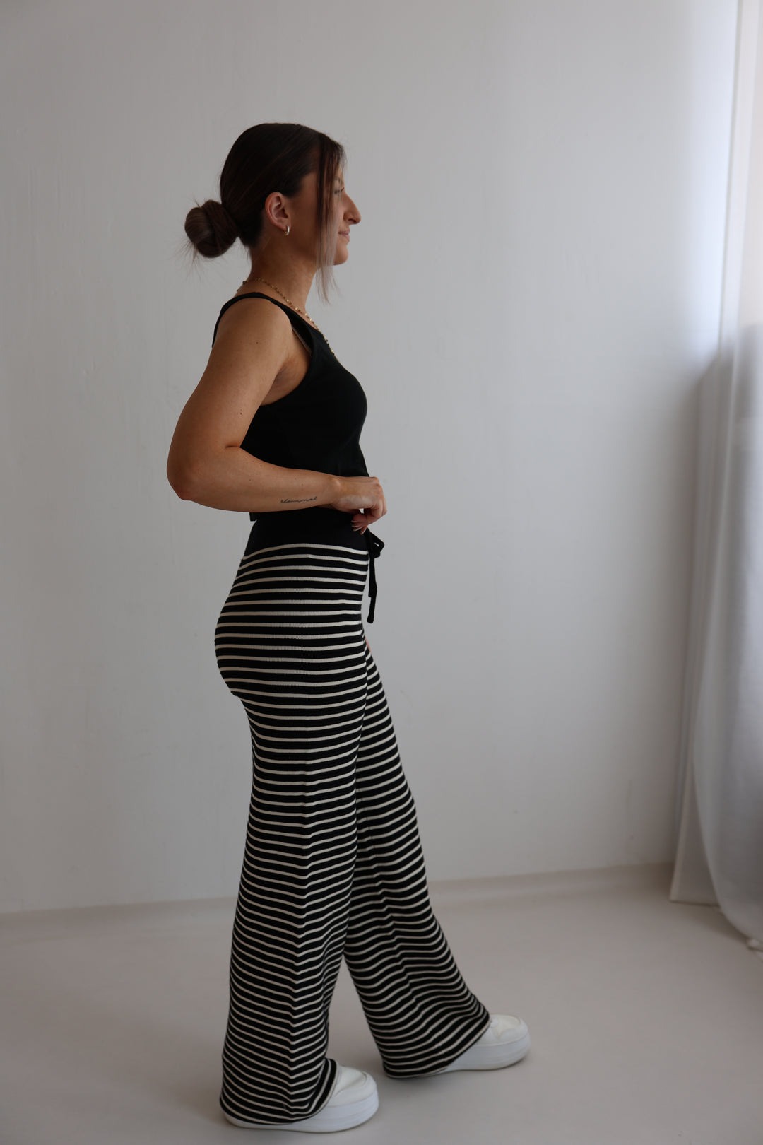 Gestreifte Hose mit Lochstrickmuster Cool Fit