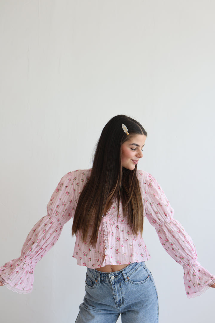 Schößchenbluse zum Schnüren Cute Roses