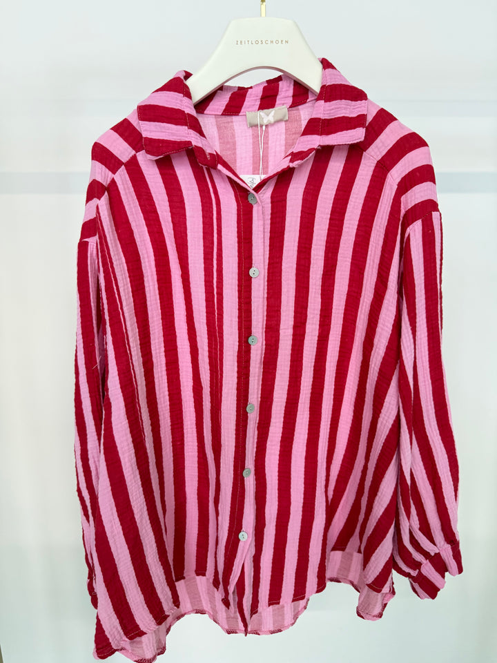 MUSSELINBLUSE BLOCKSTRIPES CHERRY PINK (B-WARE)