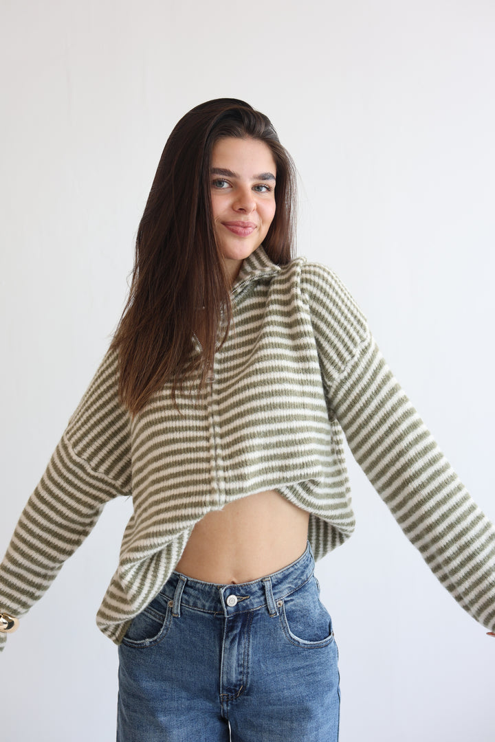 Zip Cardigan Fine Stripes