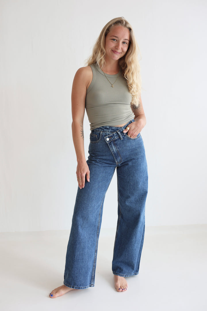 Cross Front Wide Leg Jeans