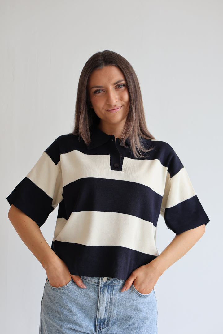 Navy Striped Poloshirt
