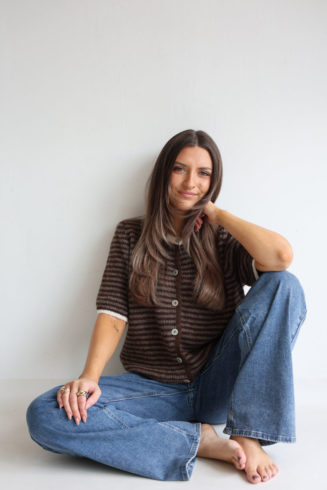 Gestreifter Kurzarm Cardigan Carlotta