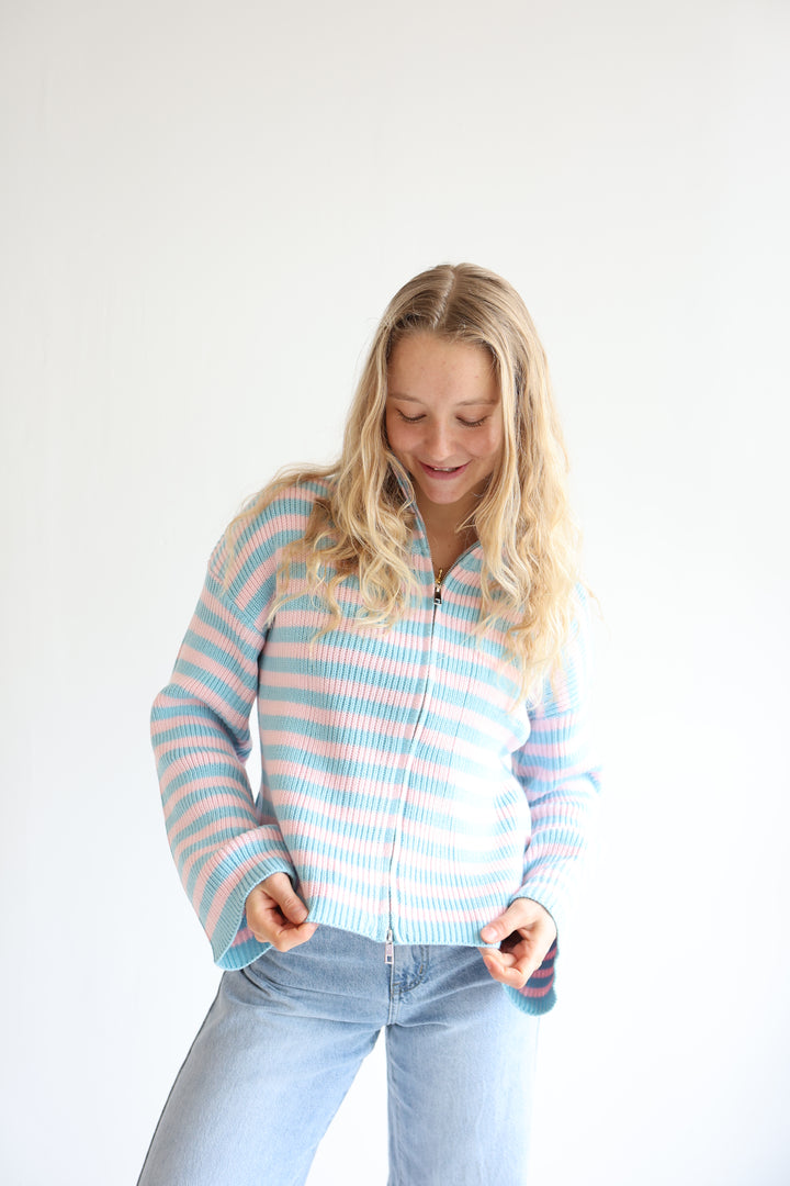 Zip Cardigan Wide Stripes