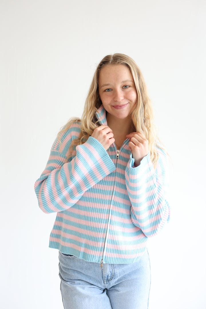 Zip Cardigan Wide Stripes
