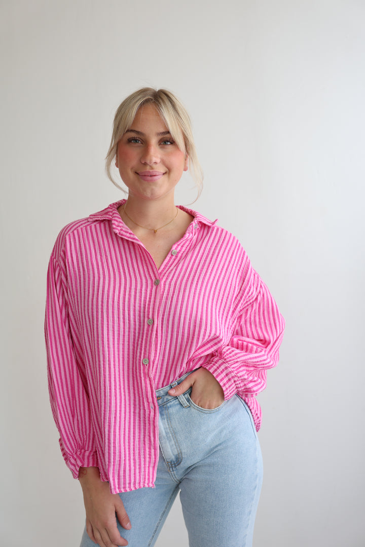Kurzes Blusenhemd aus Musselin Wide Stripes