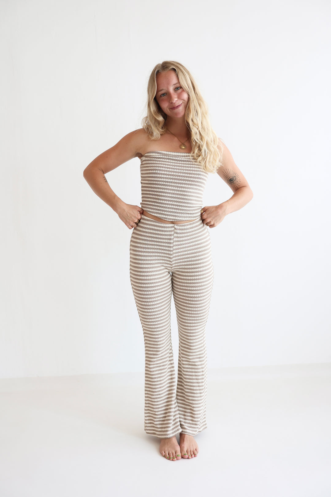 Striped Knit Flared Pants