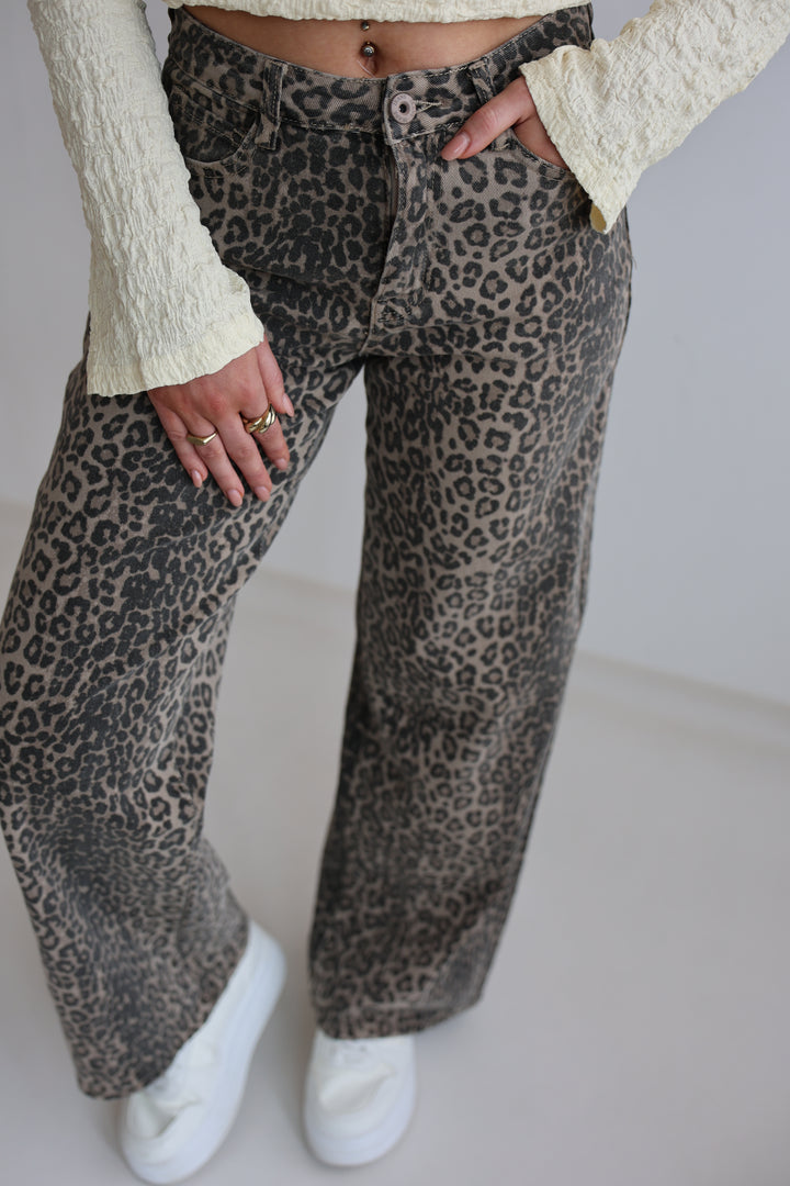 Wide Leg Jeans mit Leoprint (265-34)