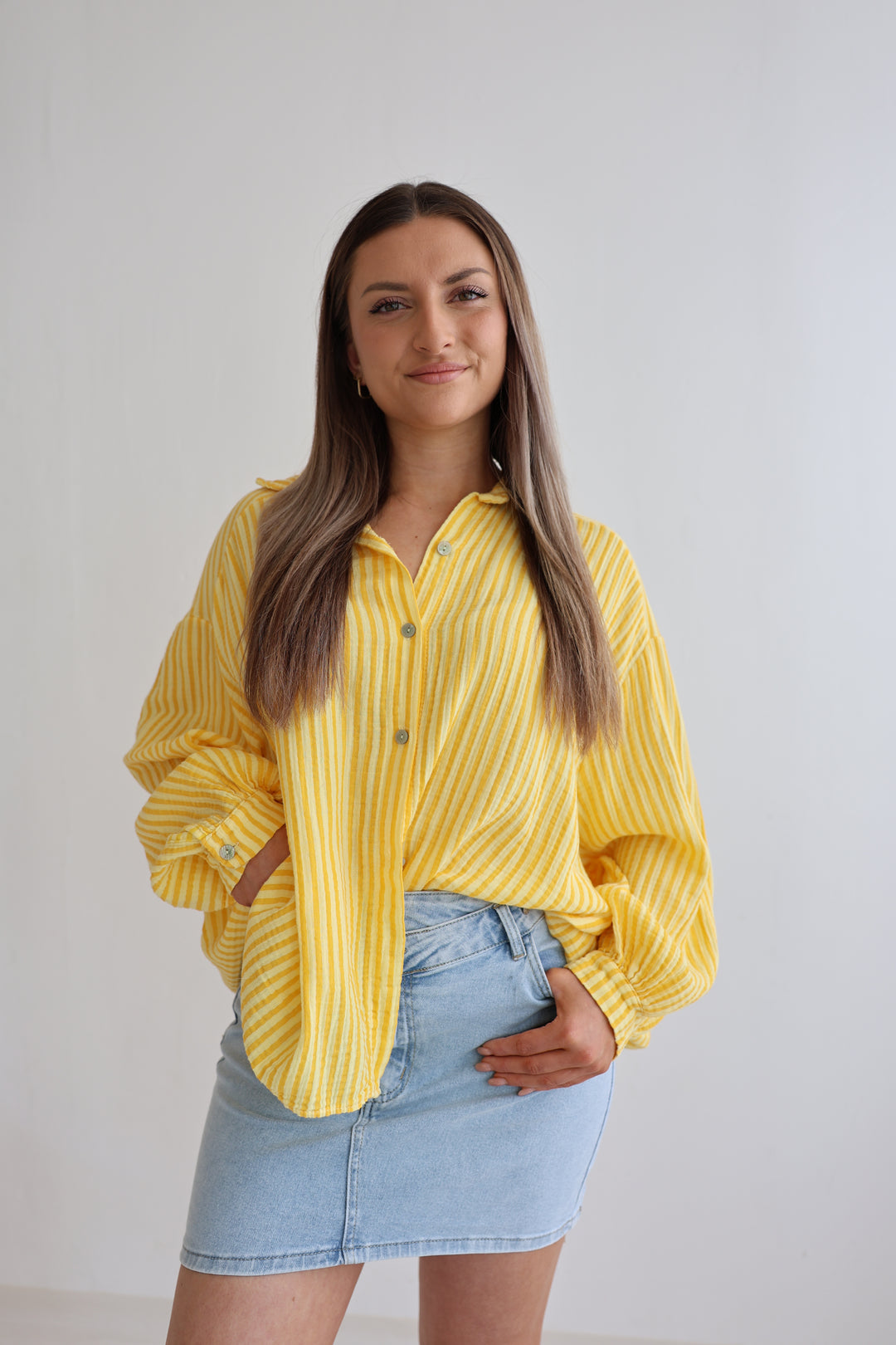 Kurzes Blusenhemd aus Musselin Wide Stripes