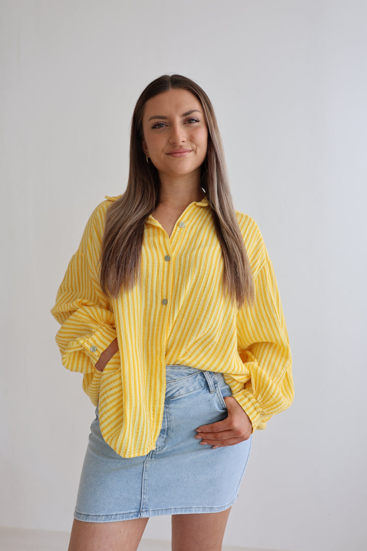 Kurzes Blusenhemd aus Musselin Wide Stripes