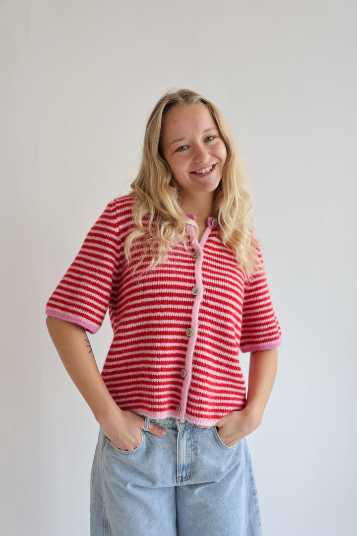 Gestreifter Kurzarm Cardigan Carlotta