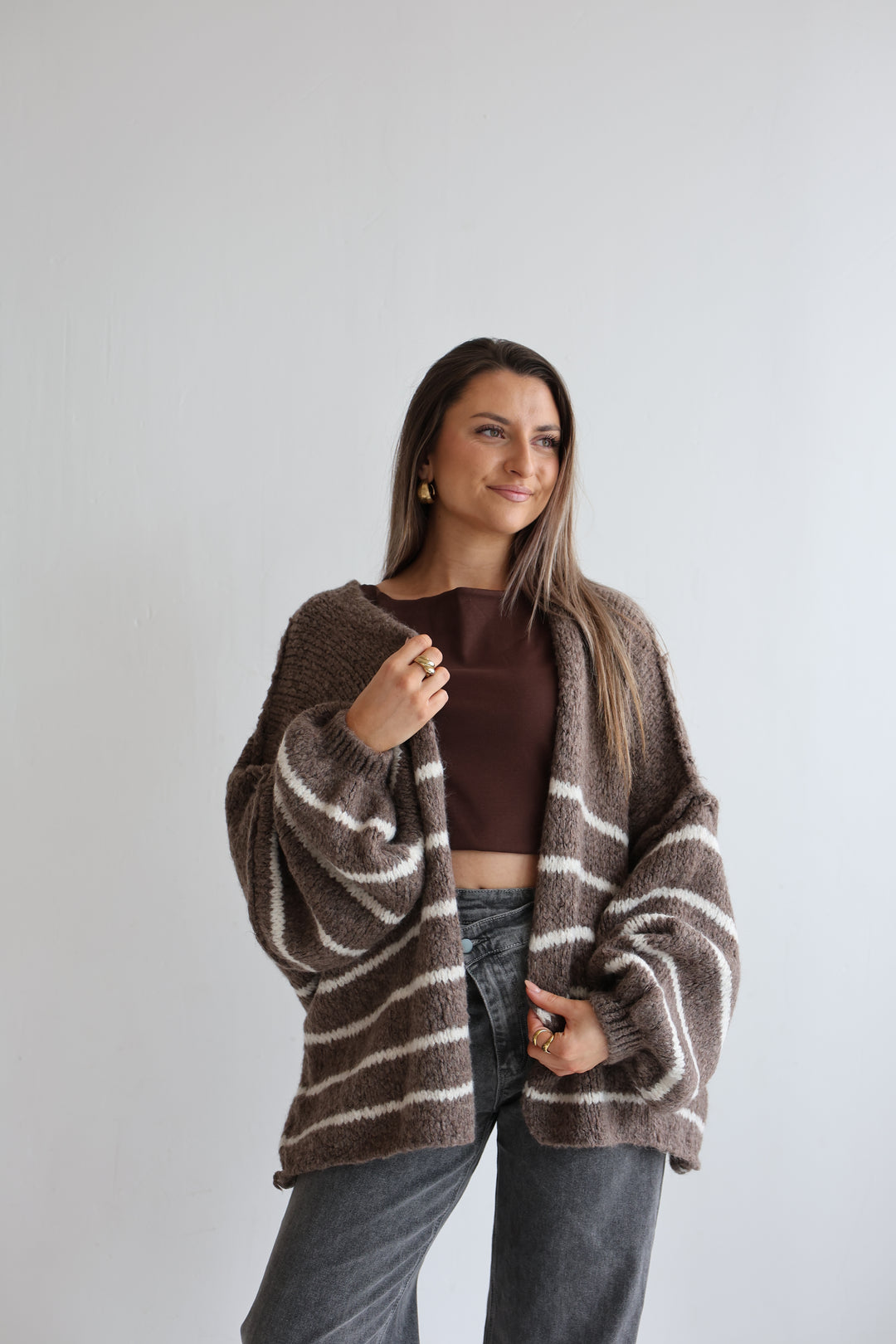 Oversize Strickcardigan Half Stripes