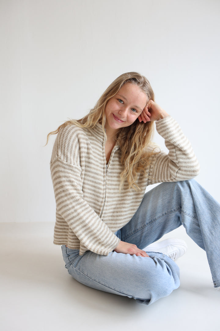 Zip Cardigan Fine Stripes