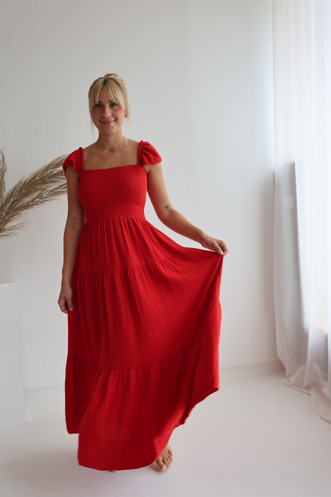 Langes Kleid mit Raffung Livia