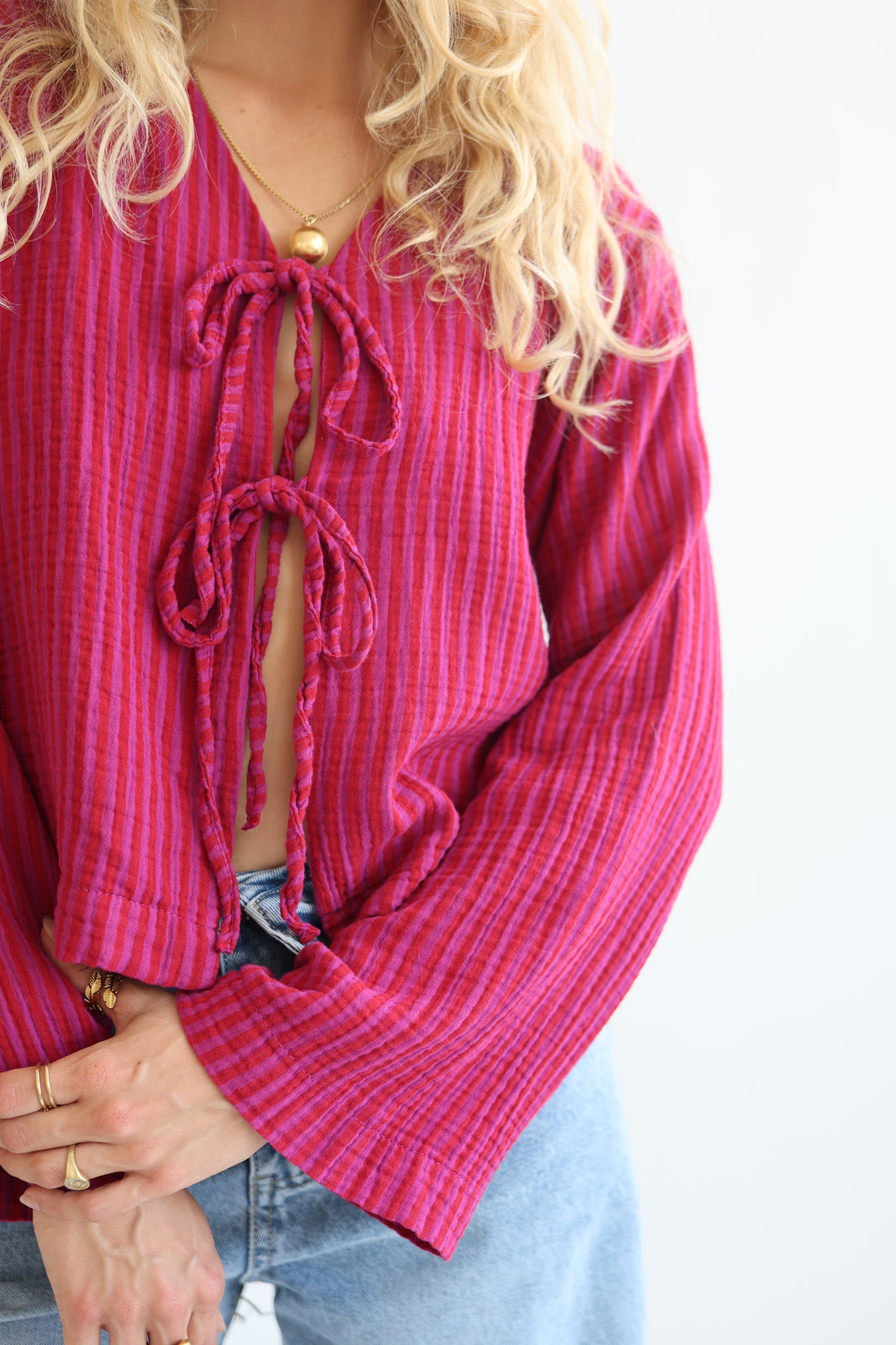 Cotton Striped Tie-Front Blouse