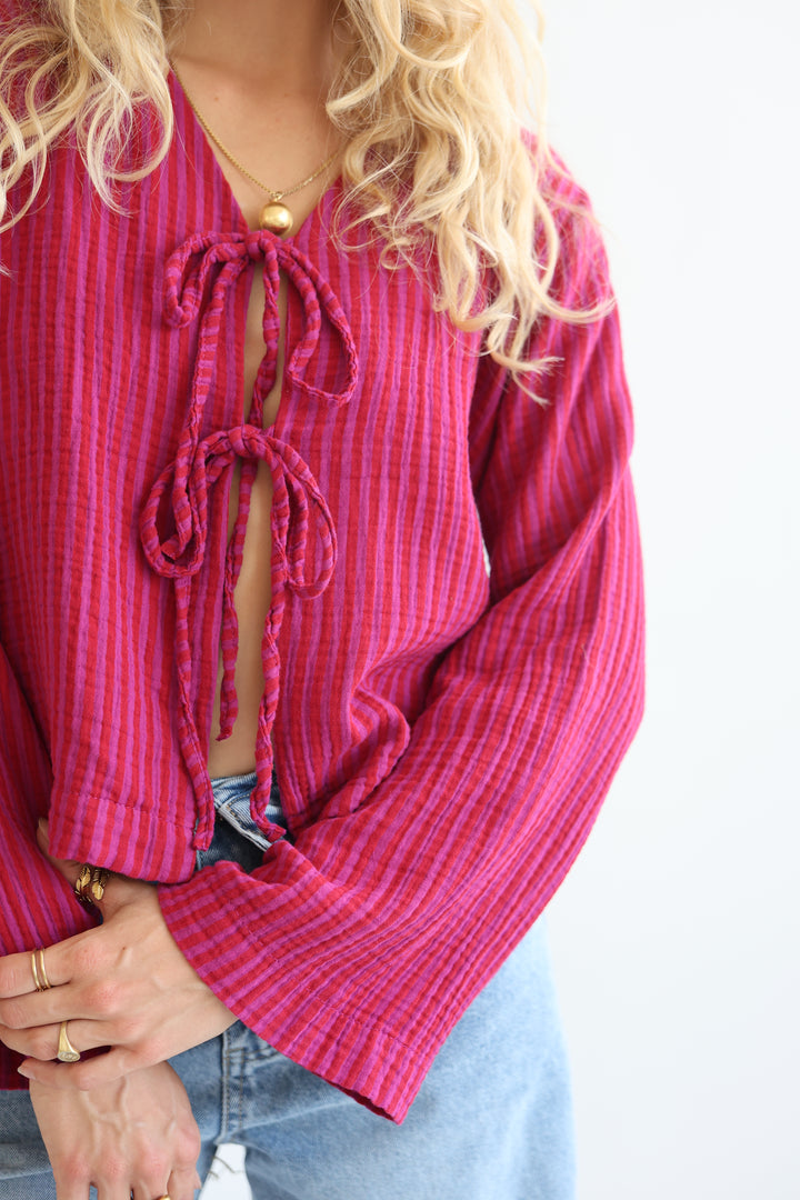 Cotton Striped Tie-Front Blouse