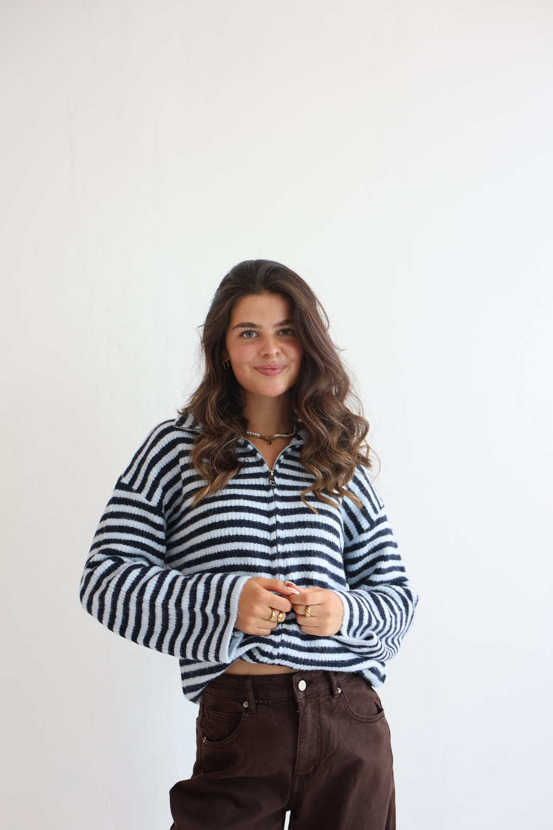 Striped Zip Cardigan
