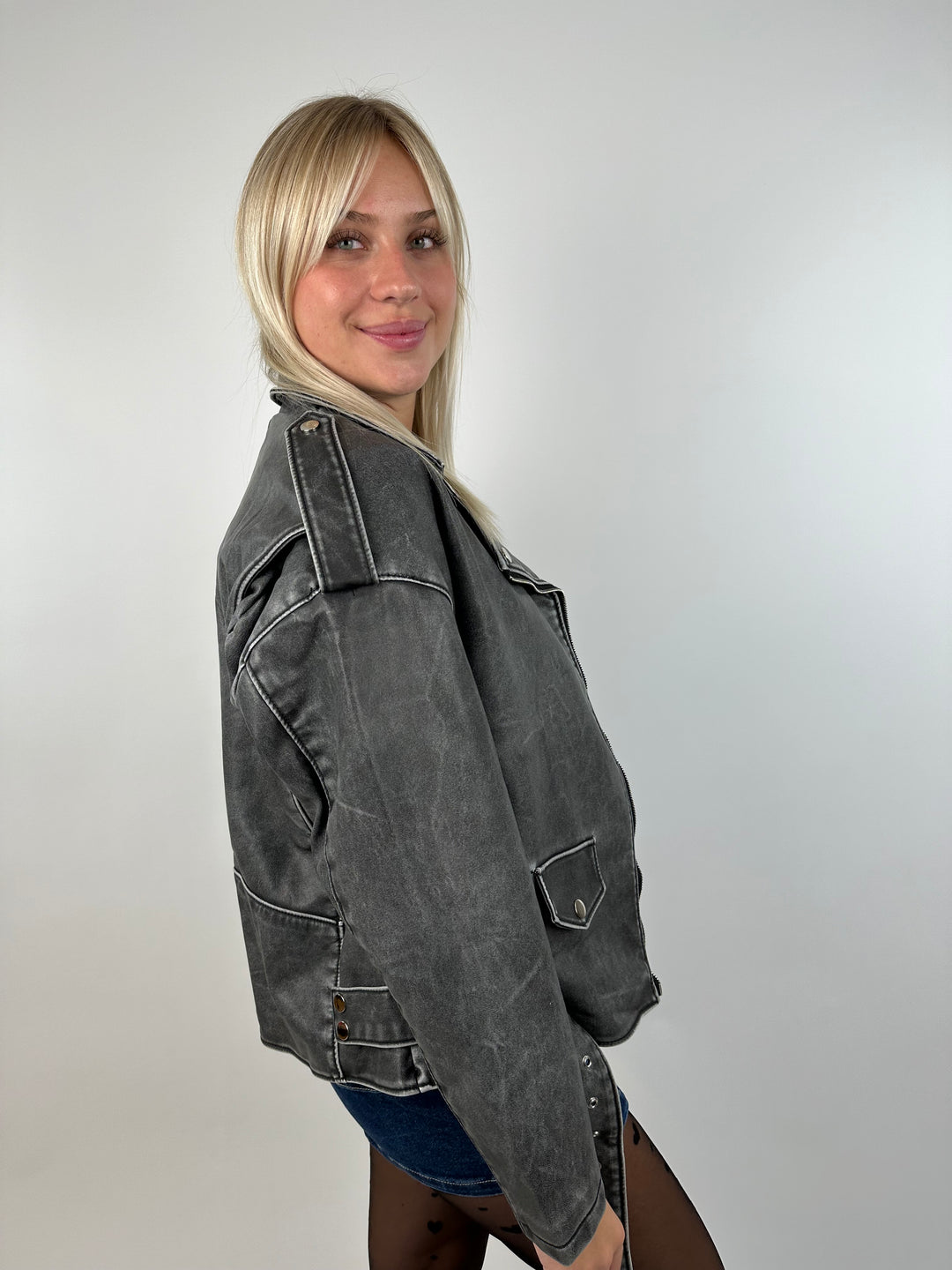 Oversize Lederjacke im Vintage Stil