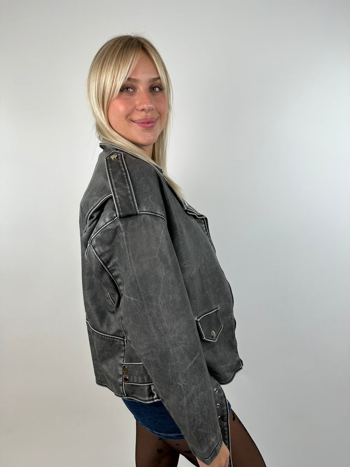 Oversize Lederjacke im Vintage Stil