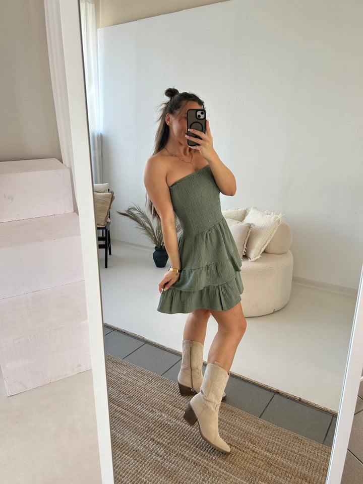 Trägerloses Kleid aus Musselin Moana