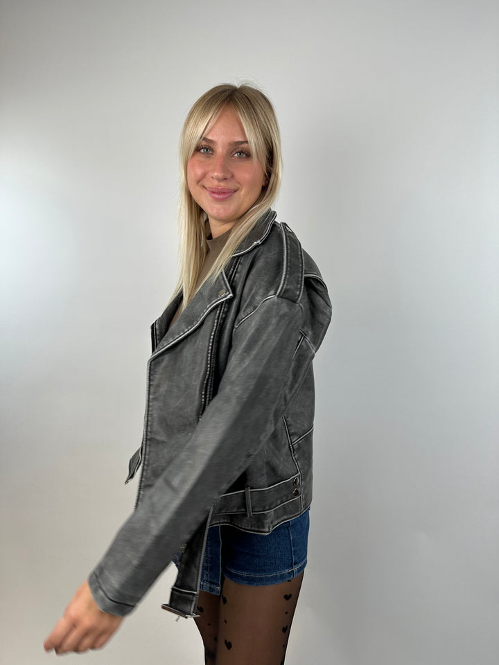 Oversize Lederjacke im Vintage Stil