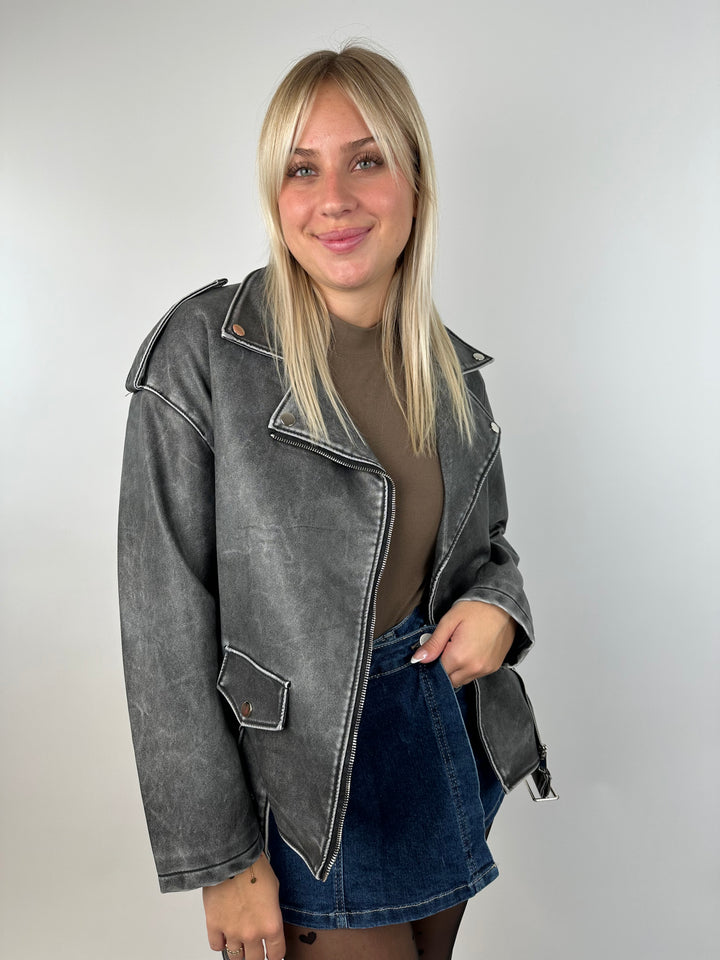 Oversize Lederjacke im Vintage Stil