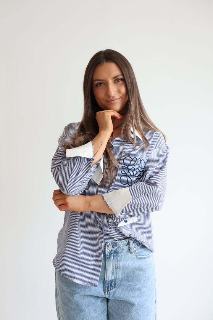 Pocket Detail Striped Blouse