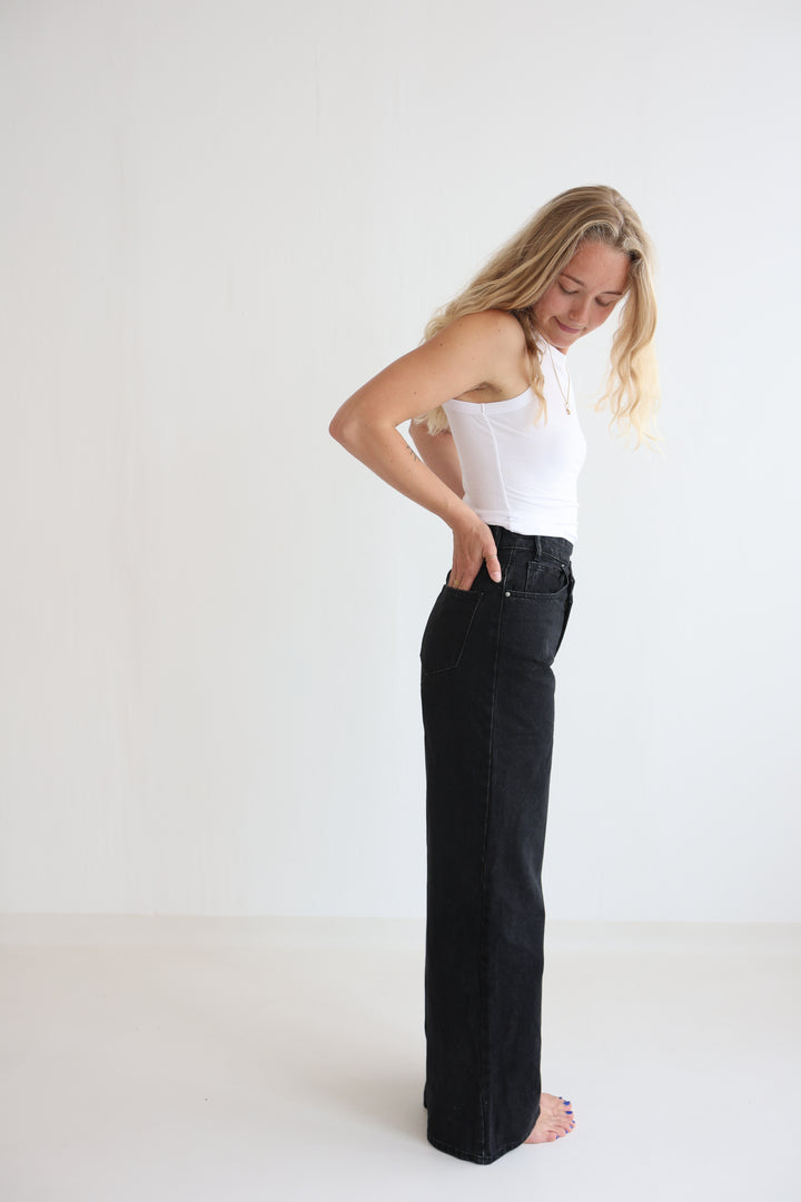 Cross Front Wide Leg Jeans