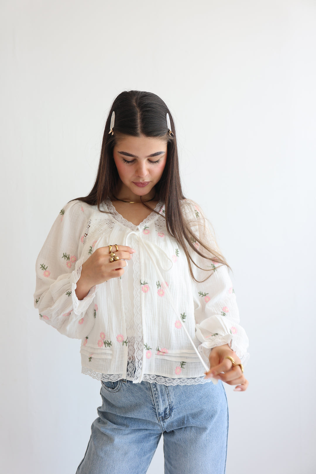 Pink Floral Musselin Cardigan