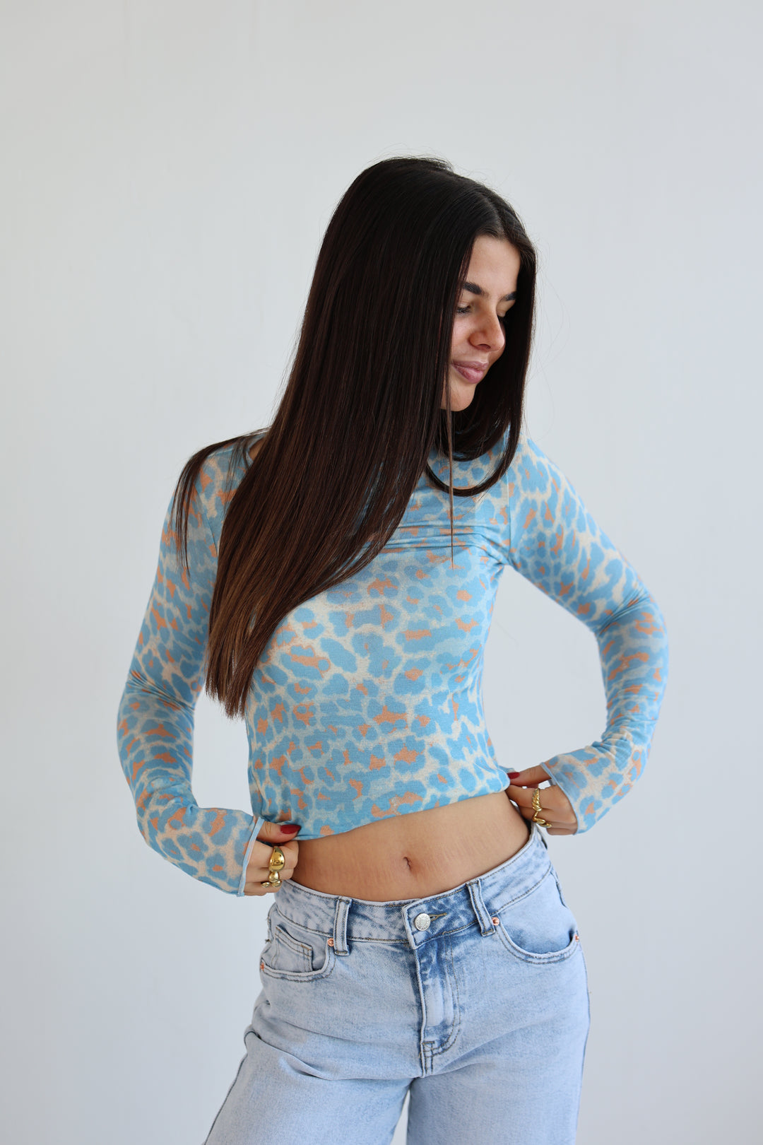 Cashmere Longsleeve mit Leoprint