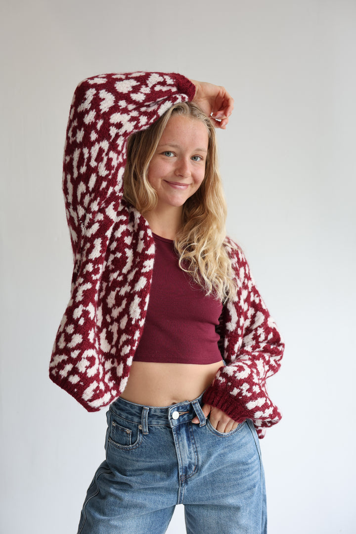 Offener Cardigan mit Leoprint