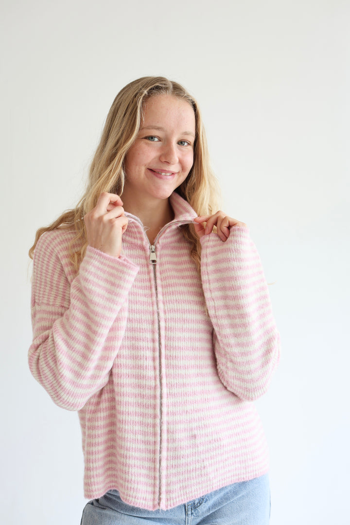 Zip Cardigan Fine Stripes