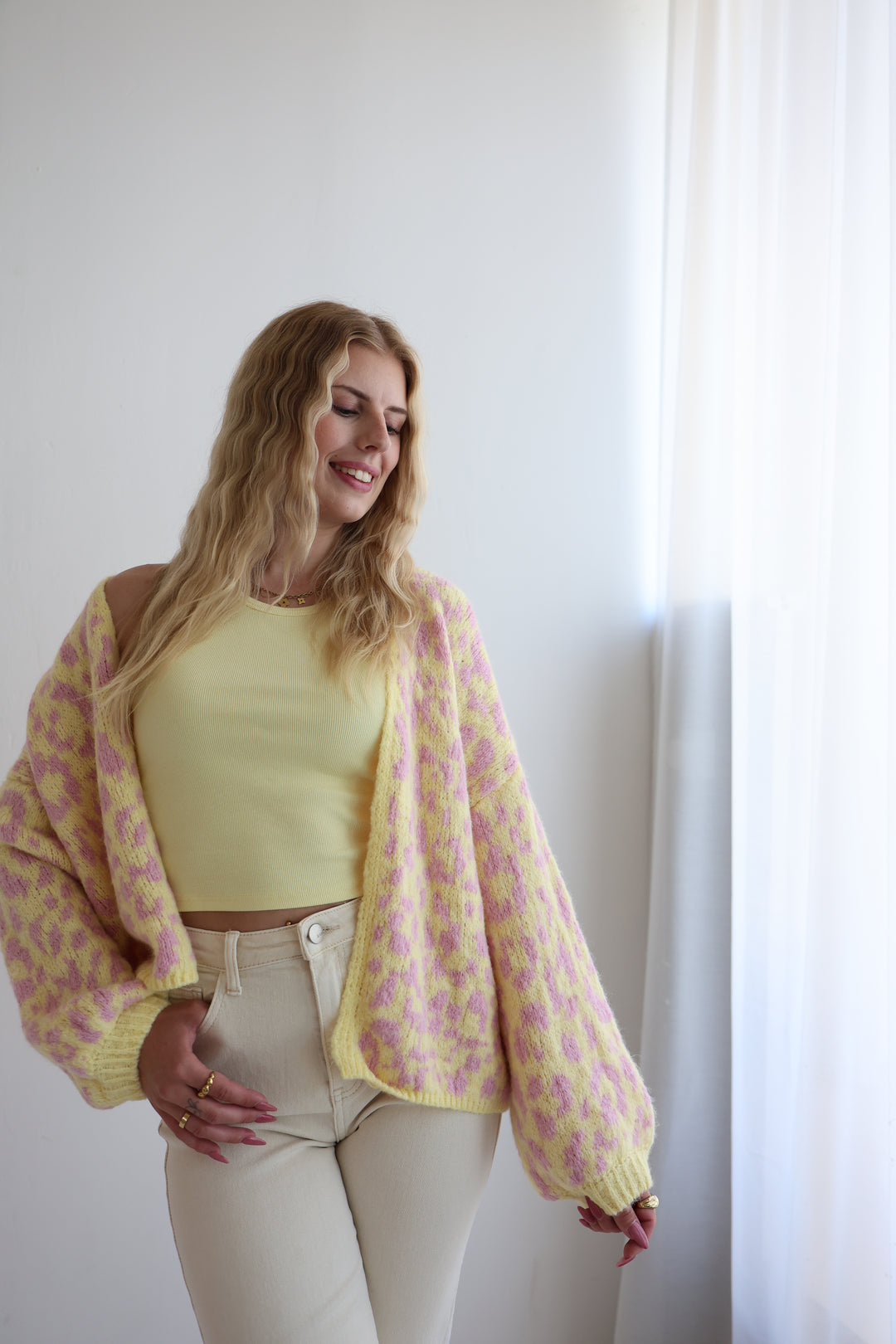 Offener Cardigan mit Leoprint