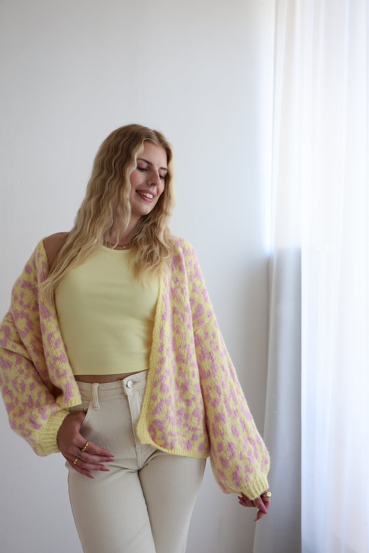 Offener Cardigan mit Leoprint