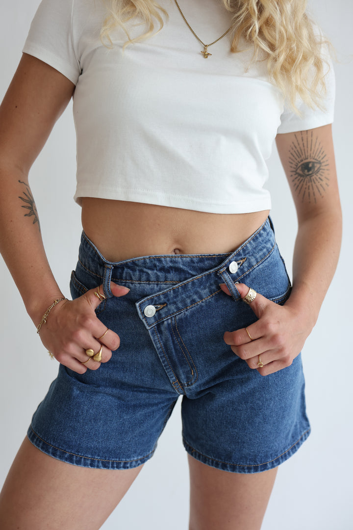 Asymmetric Denim Shorts