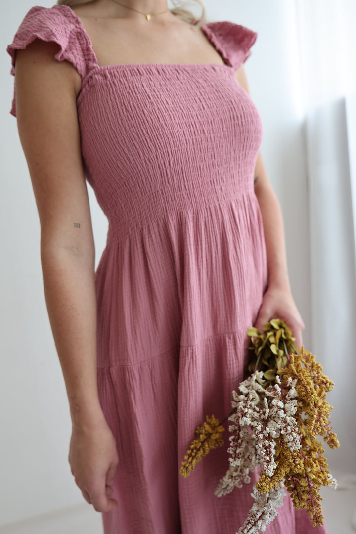 Langes Kleid mit Raffung Livia