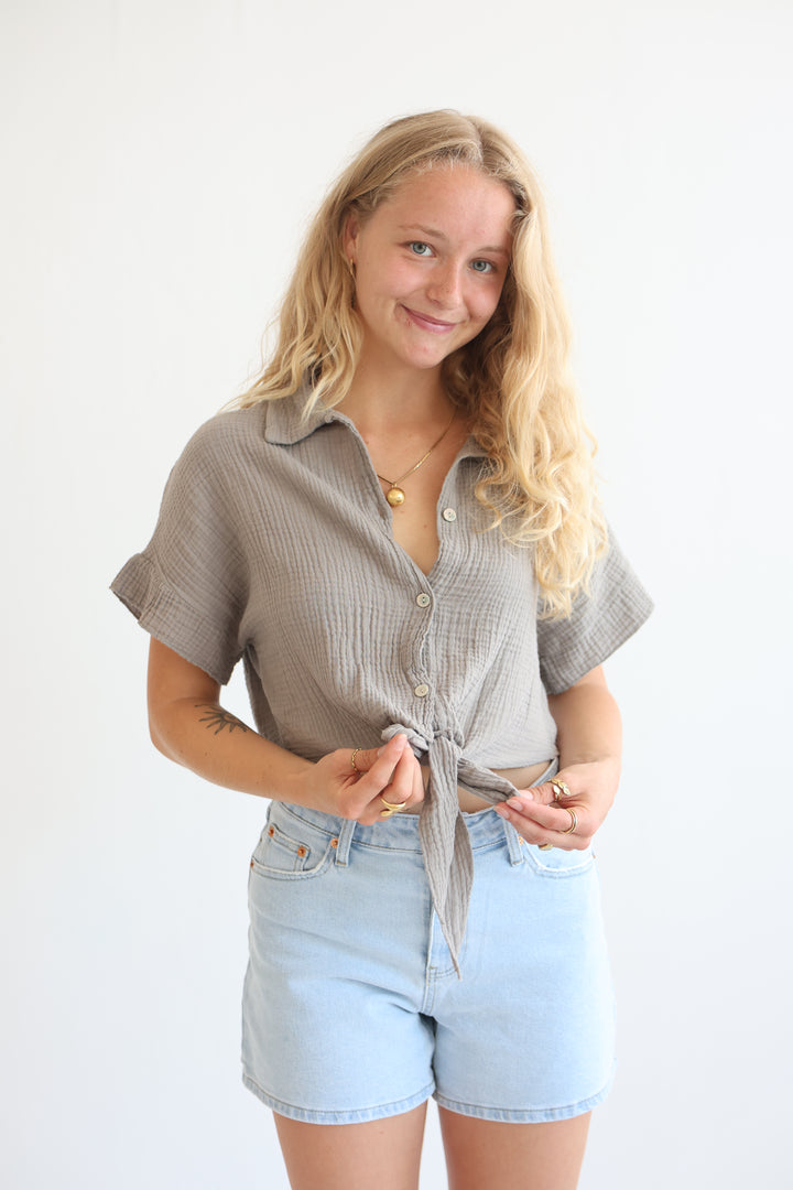 Knot Front Musselin Shirt