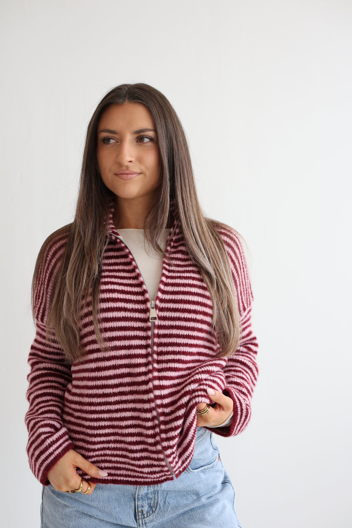 Zip Cardigan Fine Stripes