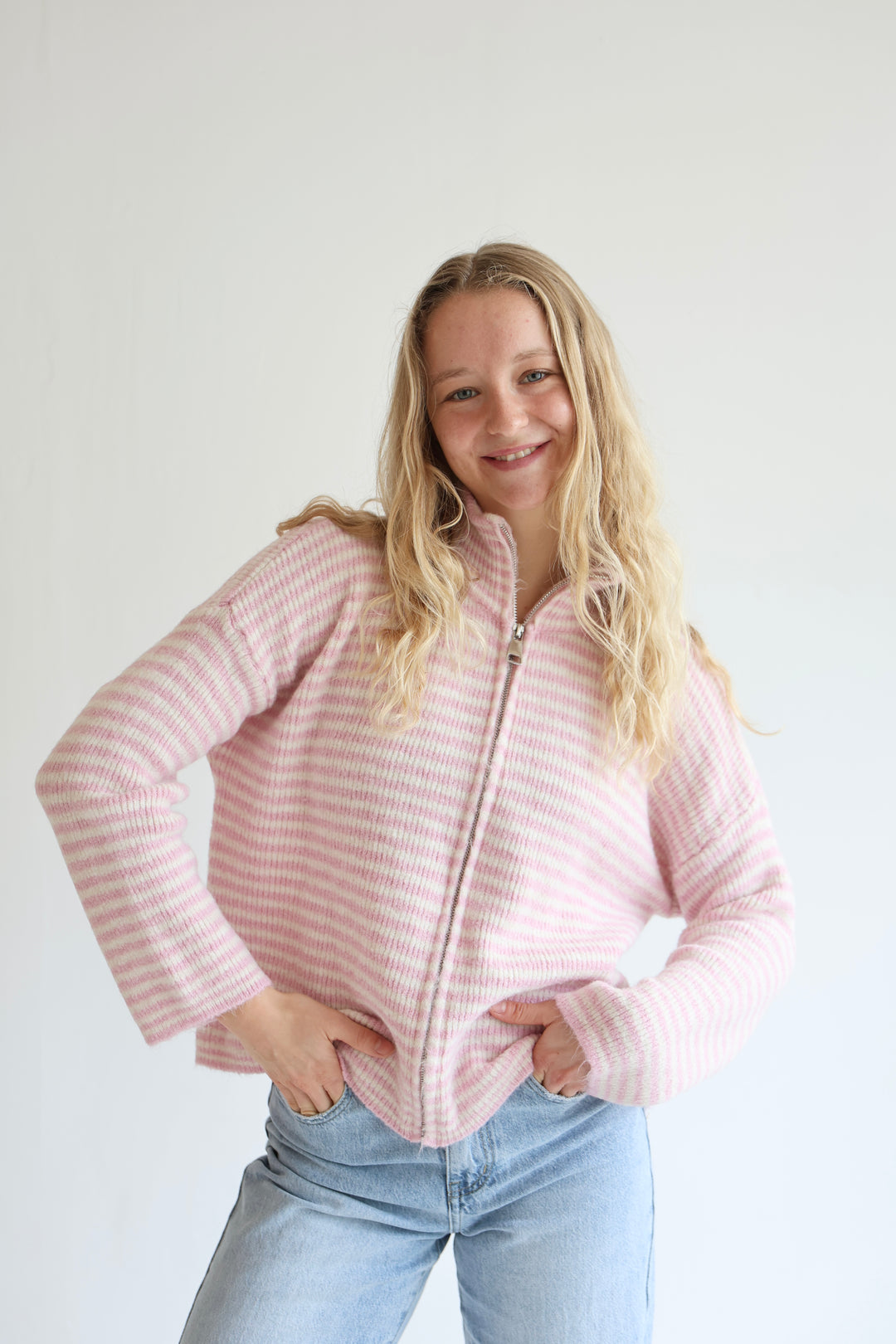 Zip Cardigan Fine Stripes