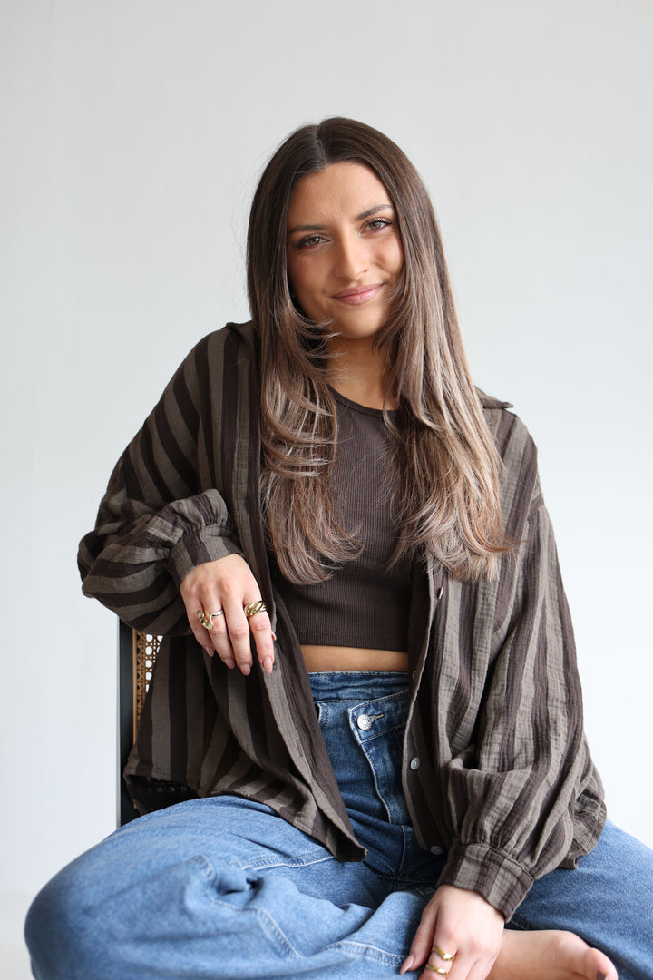 Kurzes Blusenhemd aus Musselin Blockstripes