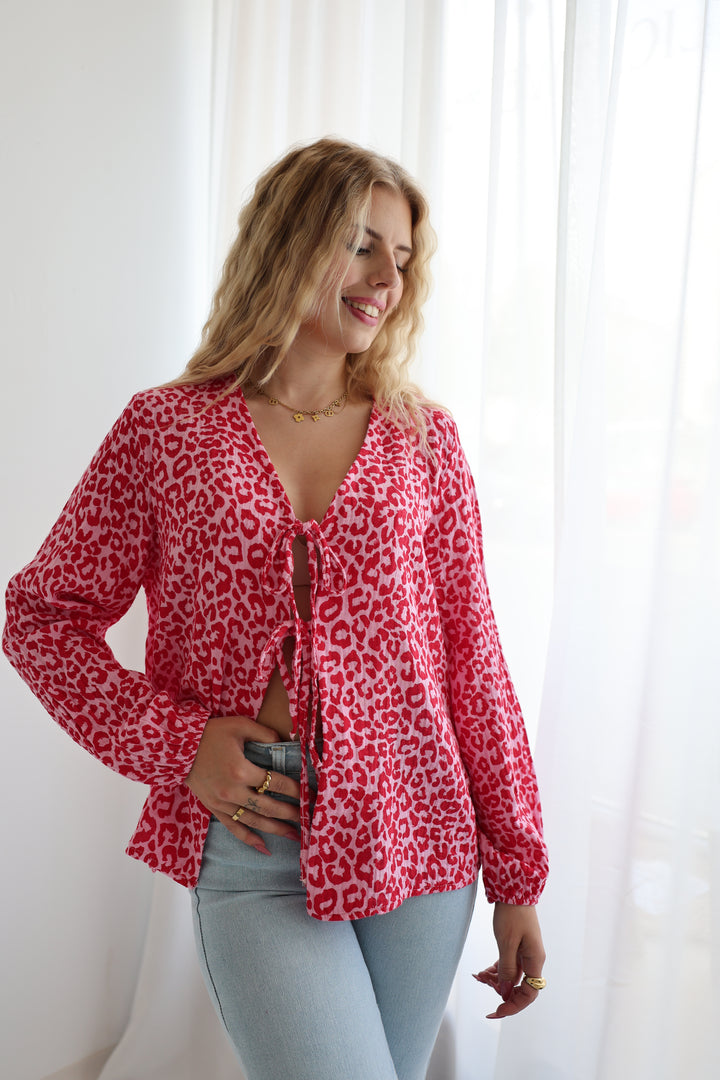 Musselinbluse zum Schnüren mit Leoprint