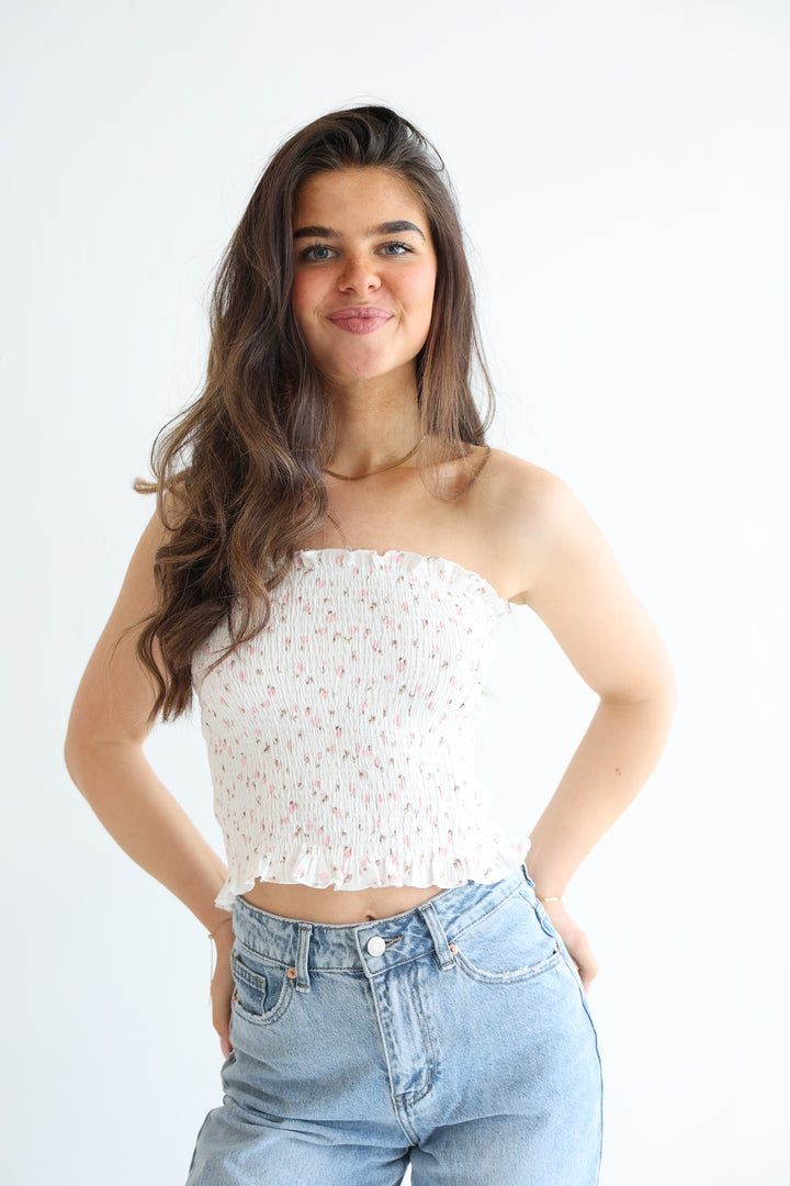 Rosy Ruffle Tube Top
