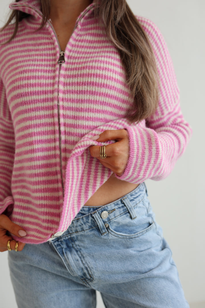 Zip Cardigan Fine Stripes