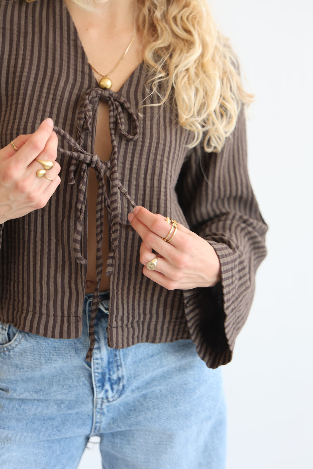 Cotton Striped Tie-Front Blouse
