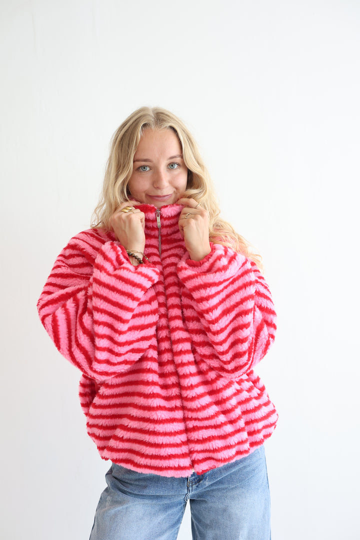 Fluffy Stripe Fleece Jacket