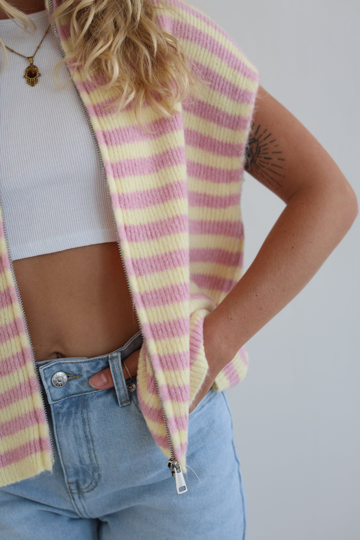 Zip Vest Fine Stripes