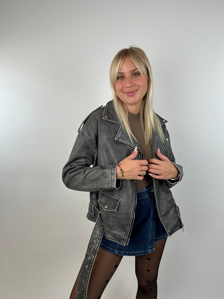 Oversize Lederjacke im Vintage Stil
