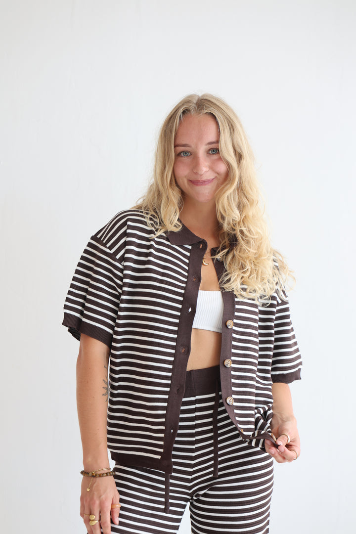 Kurzarm-Cardigan mit Lochstrickmuster Cool Fit