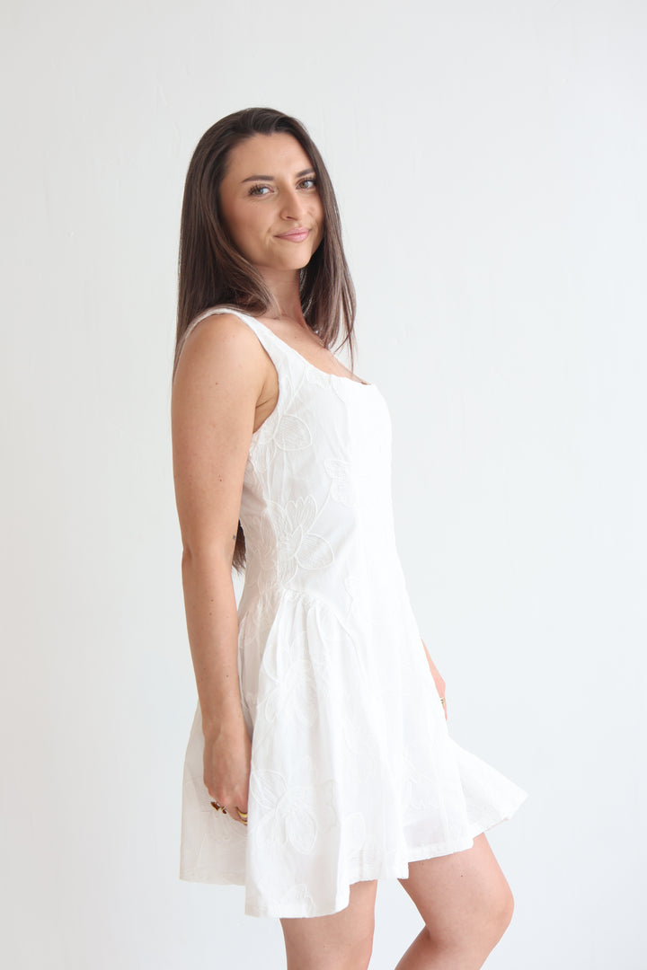 White Boho Floral Mini Dress